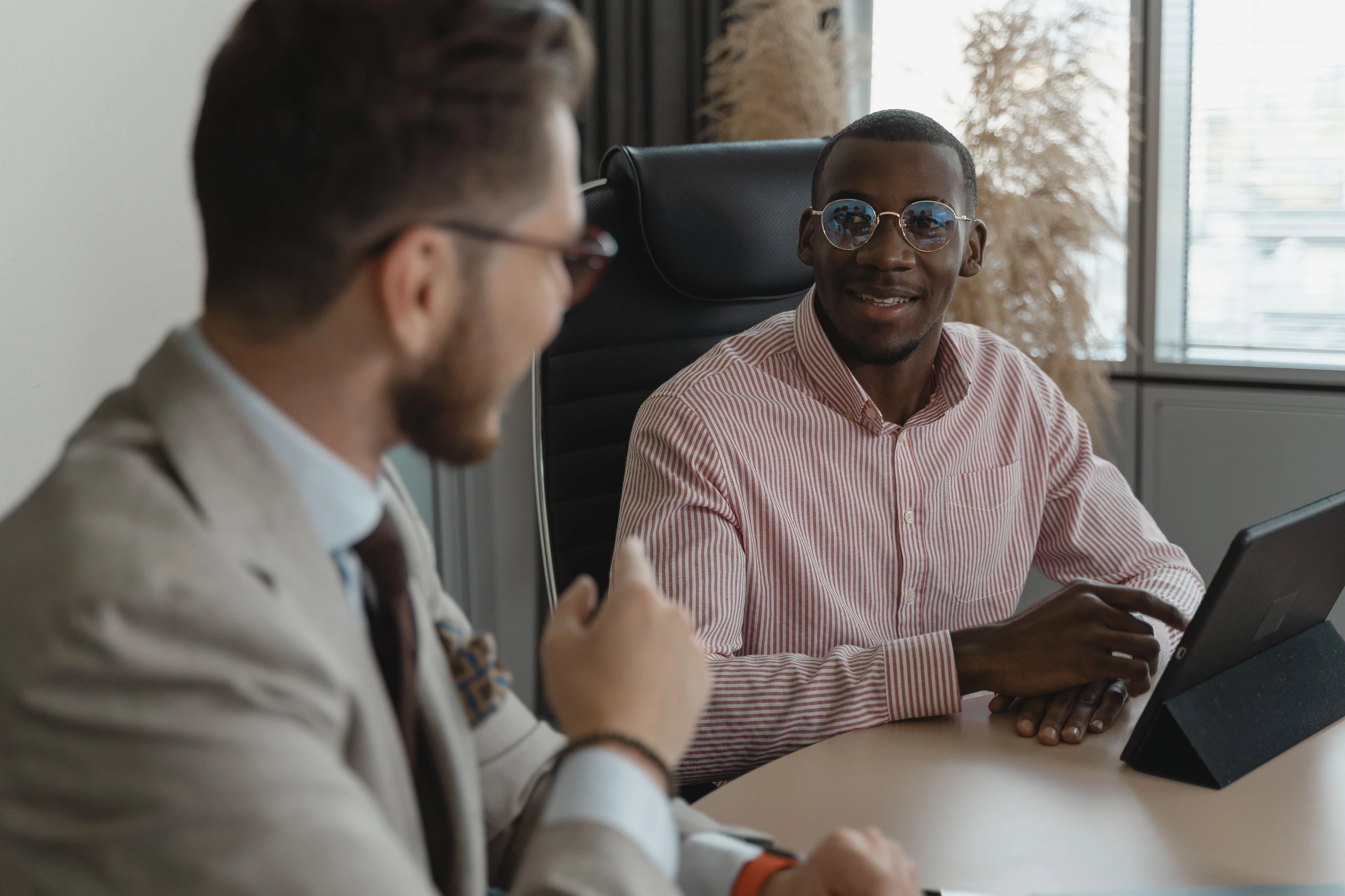 A candidate and interviewer in conversation